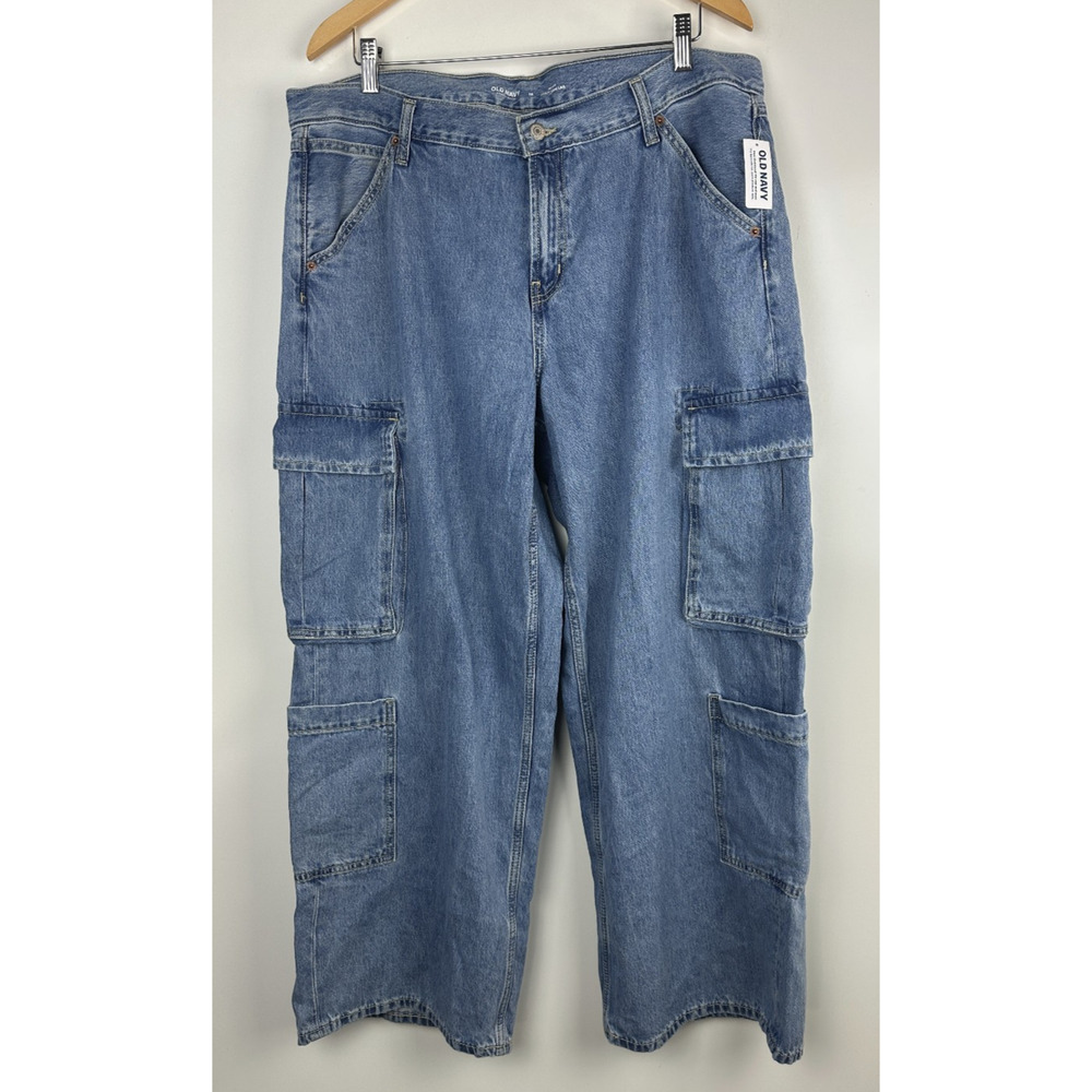 NWT Old Navy Mid-Rise Baggy Wide-Leg Cargo Jeans Blue Denim Women's Plus Size 16 - Picture 10 of 11